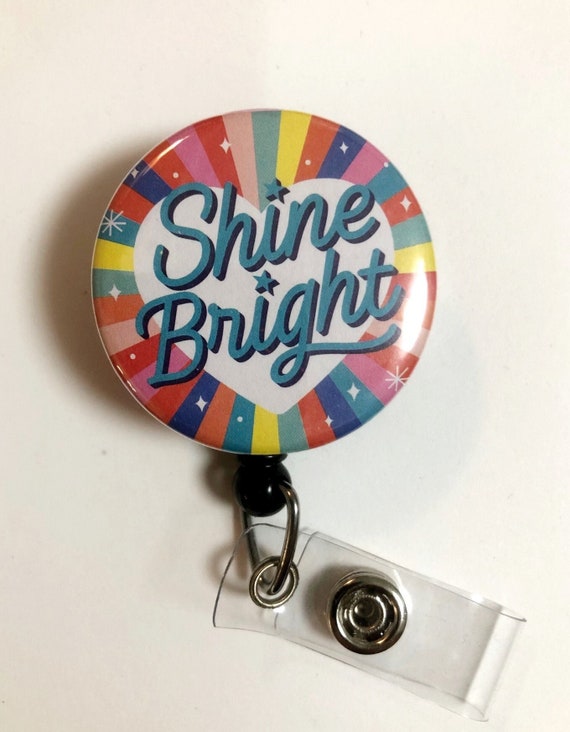 SHINE BRIGHT, Muted Multi-colored Stripes Retro Look, Trendy, Motivational Retractable  Reel ID Badge Holder you Pick Reel Style 