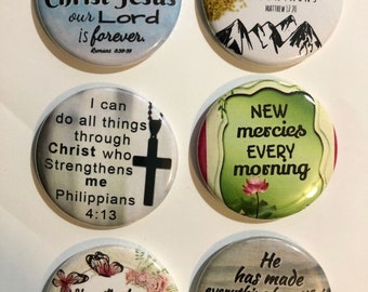 Christian, Religious  Button Set J, 6-pk Novelty 1.5" Diameter Buttons/Pins Religious, Bible Verse - Colorful Fun Designs to warm your heart