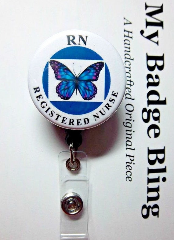 RN Registered Nurse Butterfly Design Retractable ID Badge Reel You Pick Belt  Slide Clip or Alligator Swivel Clip 