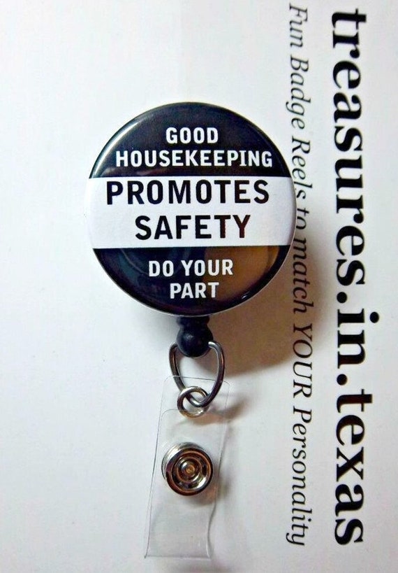 Good Housekeeping PROMOTES SAFETY Do Your Part Black and White Retractable  Reel ID Badge Holder you Pick Reel Style 