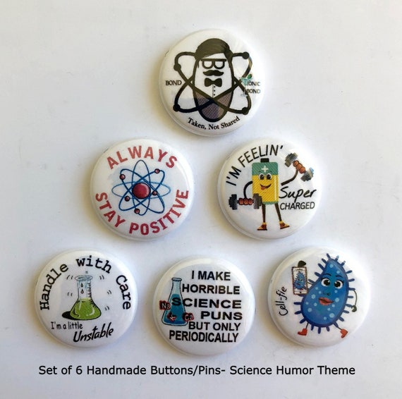 6-pk Novelty 1 Diameter Buttons/pins, Positive Messages, Fun Designs, Set  2, Themed for Backpacks, Jackets, Party Favors, Gifts 