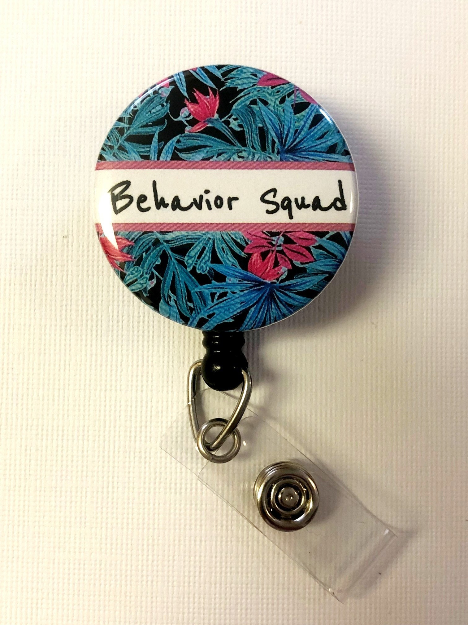 Behavior Squad, (humor) Applied Behavioral Analysis Therapy - Tropical Background - Retractable Reel ID Badge Holder, You Pick Reel Style