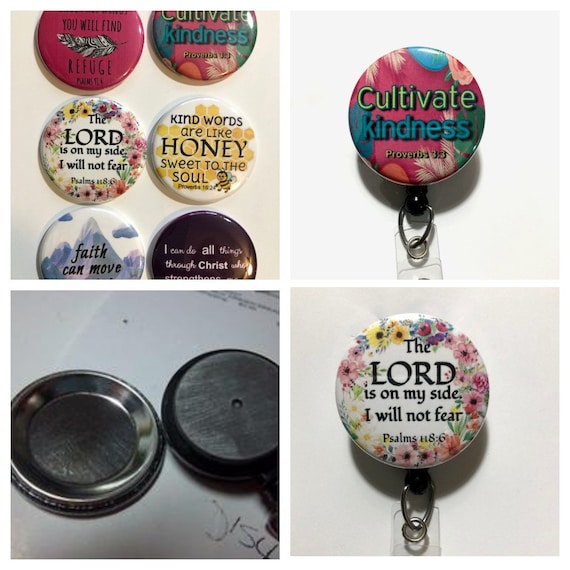 Set F Religious Theme Deluxe 8-pc Exchangeable Retractable Reel ID Badge  Holder set Includes: 2 Ea Magnetic Badge Reels and 6 Face-plates 