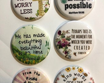 Christian, Religious Set D, 6-pk Novelty 1.5" Diameter Buttons/Pins Religious, Bible Verse - Colorful Fun Designs to warm your heart