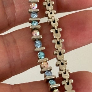 Vintage silver tone blue and Aurora Borealis crystal line bracelet