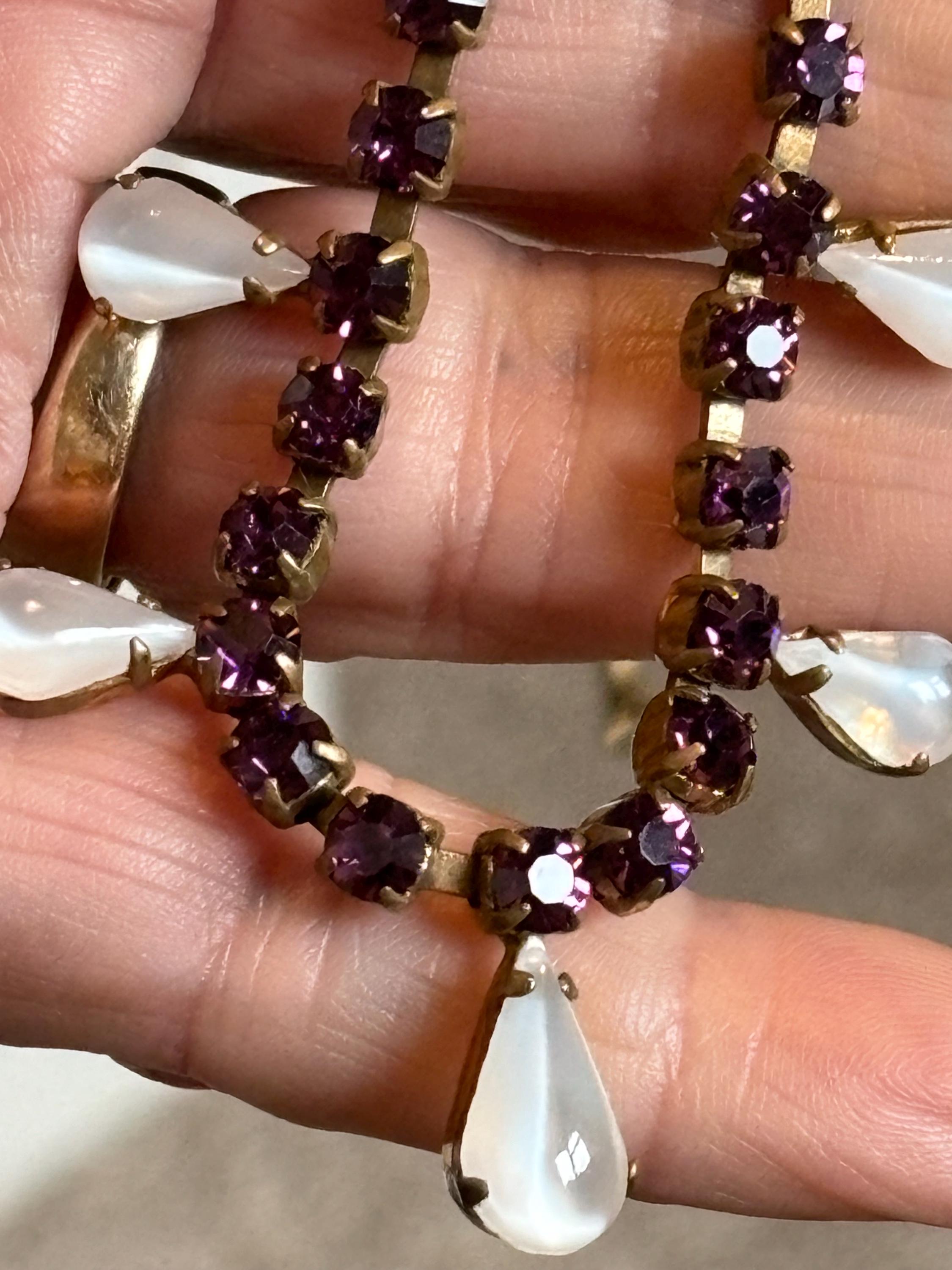 vintage Purple claw set stone necklace with moonstones