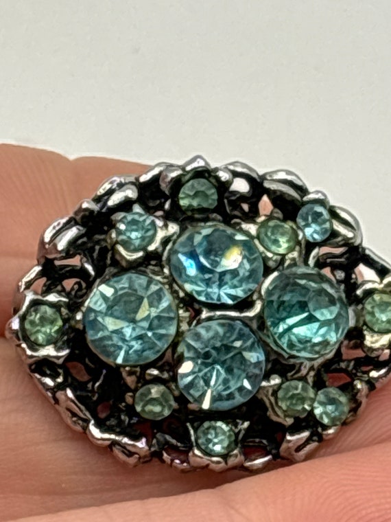 Vintage blue and green stone brooch - image 2