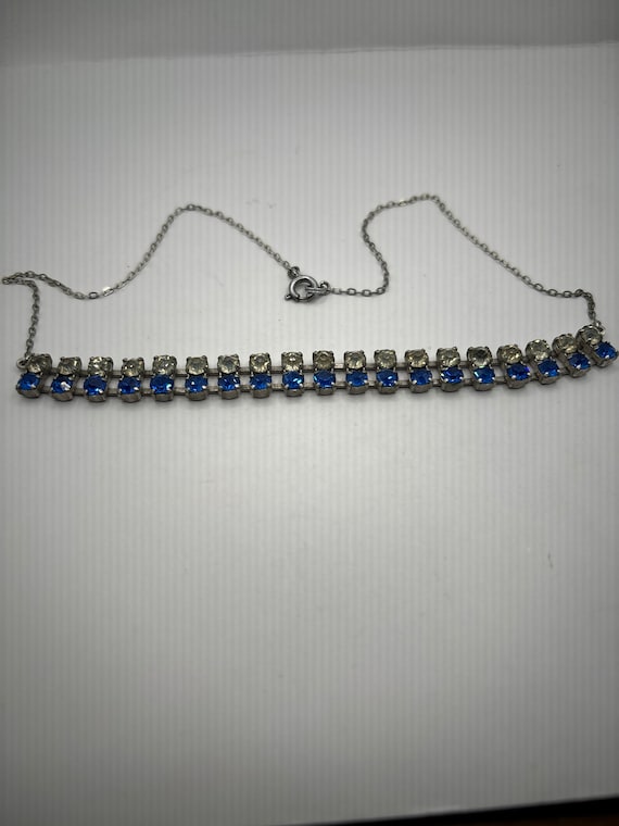 Vintage blue and white Rhinestone necklace - image 1