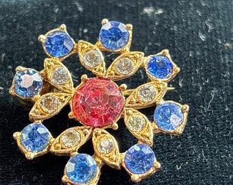 Blue and pink vintage brooch