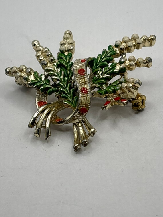 Vintage signed Exquisite brooch lucky white heath… - image 1