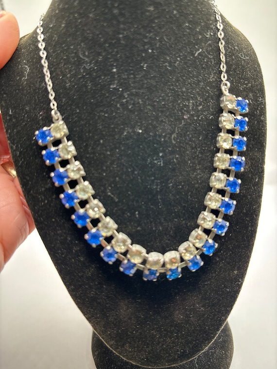 Vintage blue and white Rhinestone necklace - image 2