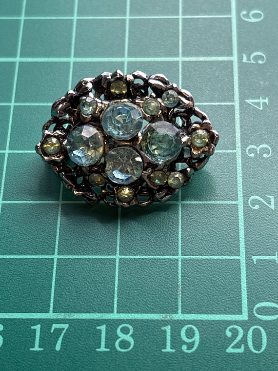 Vintage blue and green stone brooch - image 3