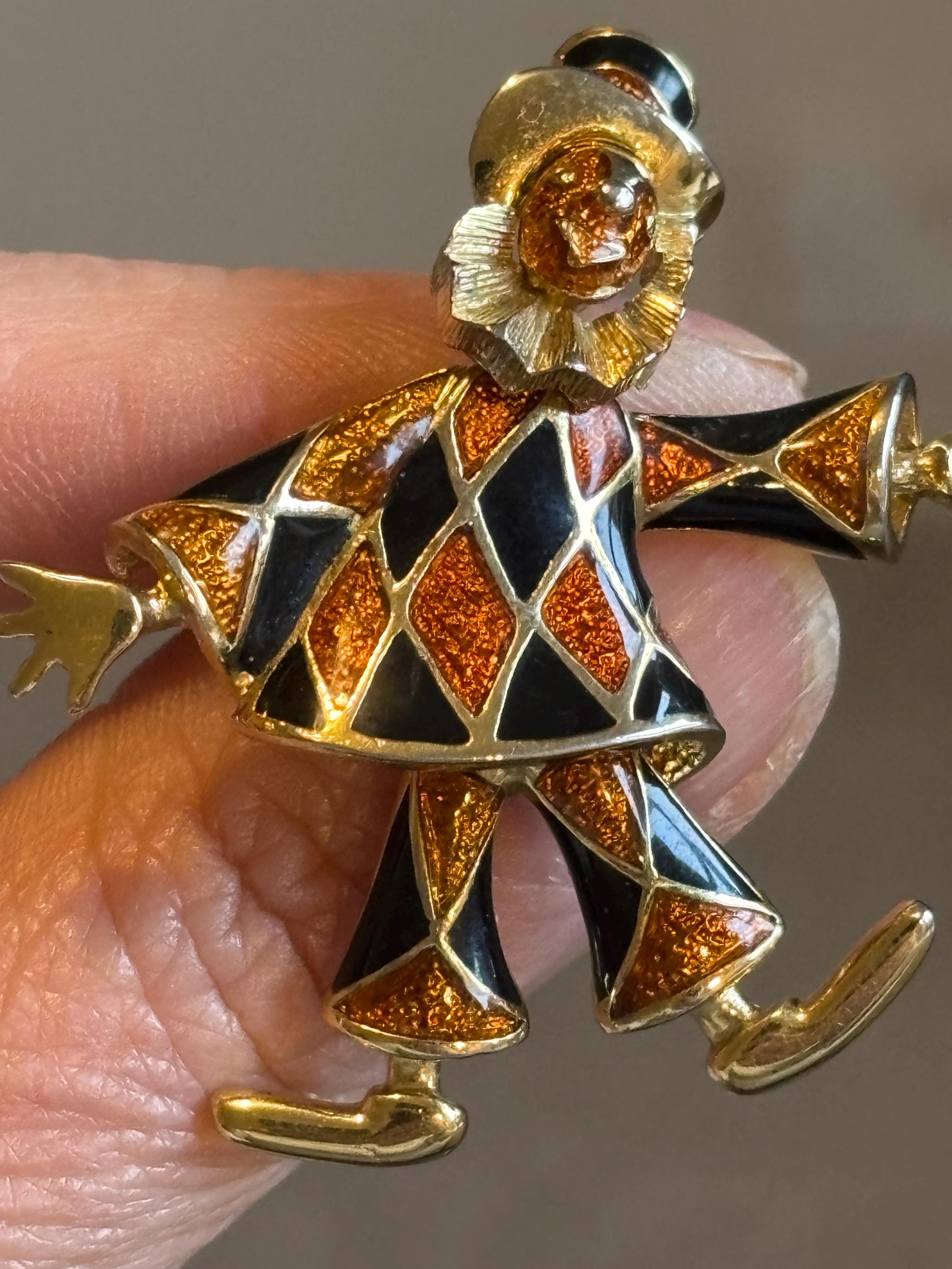 Articulated Emamel Clown Brooch