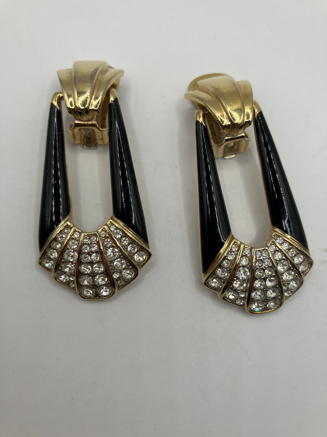 Photo inspiration: Deco Style Enamel And Crystal Large Clip Earrings Photo Inspiration