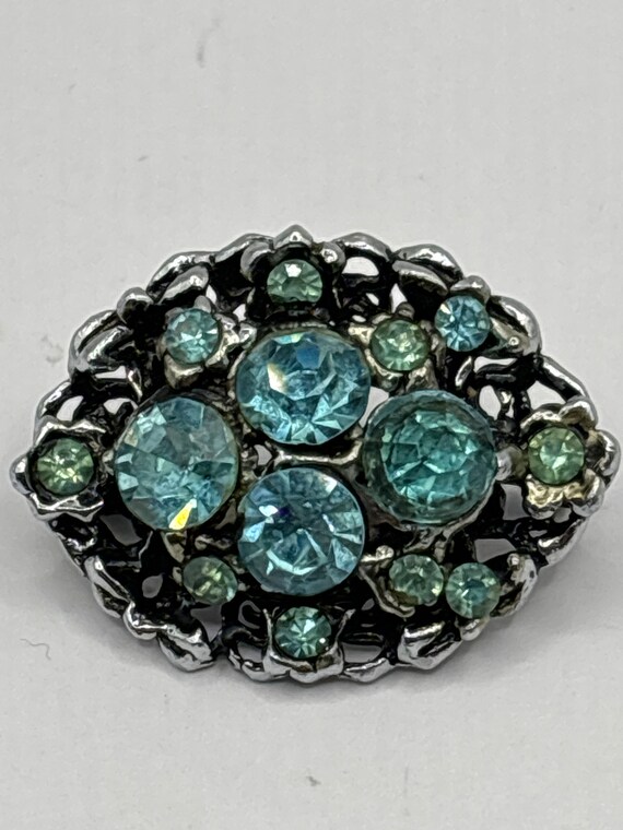 Vintage blue and green stone brooch - image 1