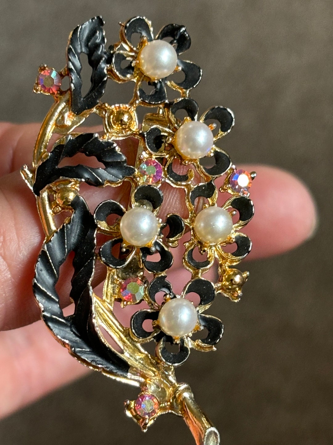 Broche Bouton émail Violet Limoges - Avec Cristaux Et Relief, Occasion En Bon état