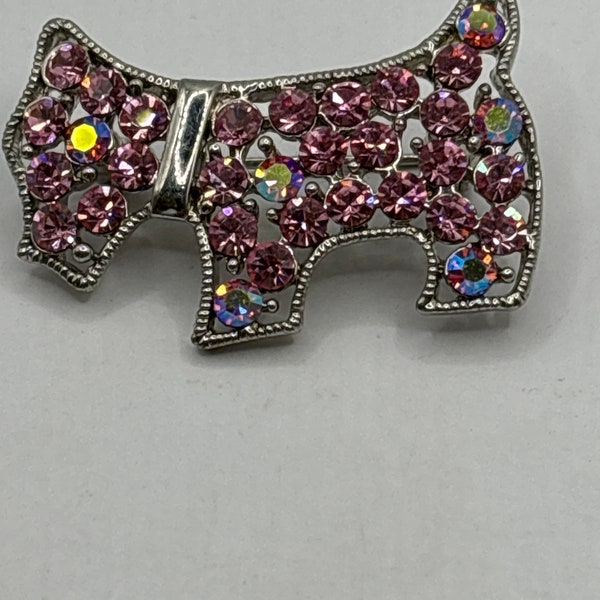 Pink crystal stone dog brooch