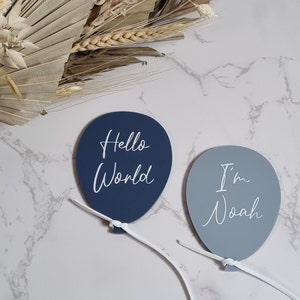 Two Baby Announcement Balloons, Hello World Plaque, I'm here Sign, Personalised Baby Balloon, Pastel Baby Sign, Birth Announcement Plaque