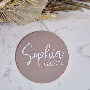 Personalised Baby Announcement Plaque, First and Middle Name Announcement Sign, Baby Photo Prop, Newborn welcome sign, Double Name Disc