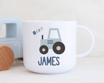Personalised Tractor Mug: Unbreakable Polymer Cup, Construction Theme