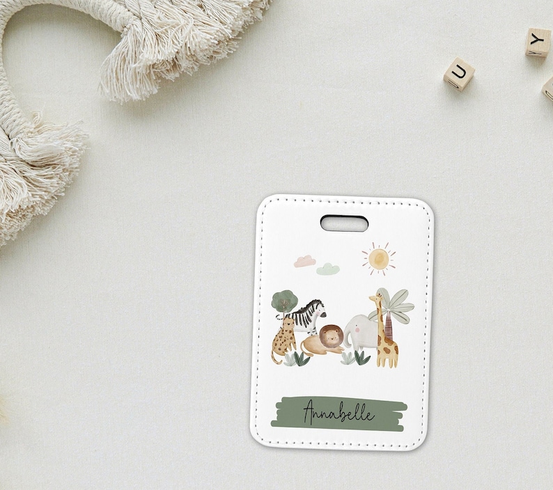 Personalised Kids Passport Cover, Jungle Safari Animals, Childs First Passport, Child Birthday Gift, Luggage Tag, New Baby Gift image 5