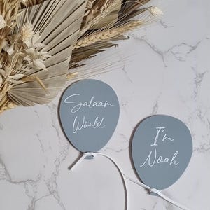 Salaam World I&#39;m here, Two Baby Announcement Balloon Plaques, Personalised Baby Balloon, Pastel Baby Announcement, Birth Announcement Sign