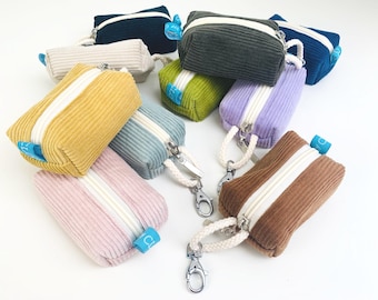 Key pouch, key ring, mini wallet, mini purse, headphone pouch, corduroy pouch, boxy bag