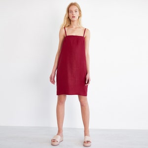 VIOLET Linen Slip Dress / Red Summer Dress / Sleeveless Strappy Linen Dress