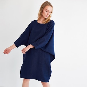 Cocoon linen dress, oversized batwing sleeve tunic | SELENE
