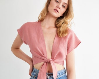 Ready to ship / CAMILA Tie Front Crop Top / Crop Blouse