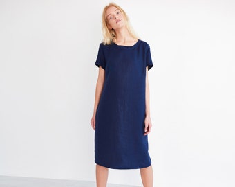 AVA Linen Dress / Linen Midi Dress / Short Sleeve Summer Dress