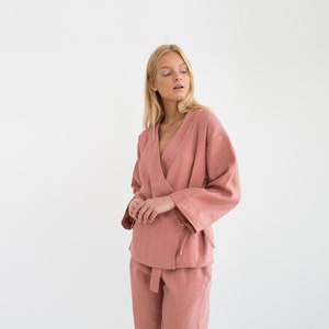 DELILAH Linen Kimono Top / Linen Kimono Jacket / Kimono Wrap Top / Linen Tie Top / Handmade Linen Clothing For Women
