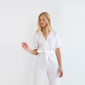 AURORA Linen Jumpsuit White / Loose Linen Overalls / Linen Kimono Romper / Womens Linen Clothing