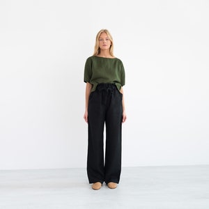 Pantalon large en lin JULIETTE / Pantalon taille haute en lin / Pantalon taille sac en papier / Plage d'été / Vêtements en lin faits main