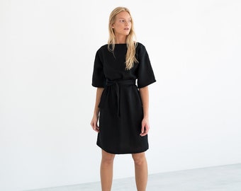 Linen kimono dress, belted midi, handmade | ISABEL