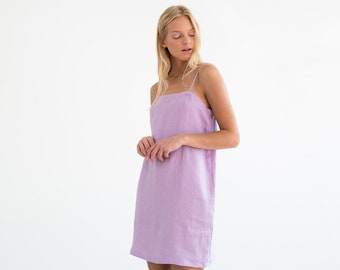 VIOLET Linen Slip Dress / Strappy Summer Mini Dress / Lilac / Handmade Clothing