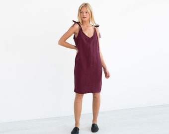 Vestido slip de lino ARIA / Vestido de verano de lino / Vestidos de lino para mujer / Vestido midi con tiras de lino / Ropa de lino hecha a mano