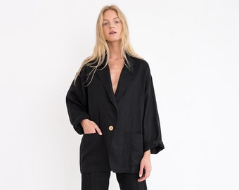 Ready to ship / VALERIE Linen Blazer / Oversized Loose Light Linen Jacket with Pockets