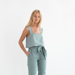 DAHLIA Linen Tank Top / Linen Crop Top / Simple Summer Blouse / Handmade Clothing For Women