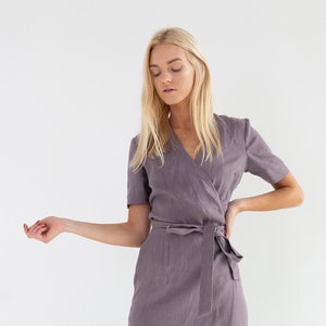 Ready to ship, Linen Wrap Dress BELLA, Midi Bridesmaid Dress