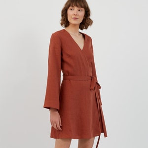 Long Sleeve Mini Linen Dress LYDIA | Kimono Sleeve Short Dress for Women