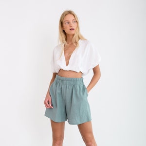 ISLA High Waisted Linen Shorts / Elastic Waist Summer / Handmade Clothing For Women