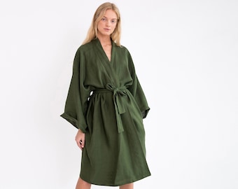 LUNA Oversized Linen Bridesmaid Robe / Kimono Wrap Dress