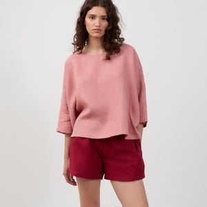 Linen Top for Women RUMI / Long Sleeve Shirt Linen / Casual Linen Blouse / Pink Linen Tops