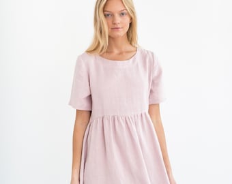 Robe en lin MATILDA / Robe d’été Midi / Manches courtes simples / Vêtements faits à la main pour femmes