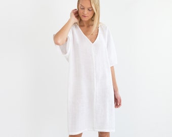 Ready to ship / PEONY Linen Dress / Oversized Simple Summer Dress / Loose Short Sleeve Tunic