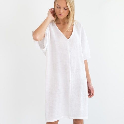 PEONY Linen Dress White / Oversized Simple Summer Dress / - Etsy