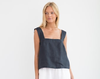 Débardeur en lin BEA/chemisier d'été simple/top court/Vêtements faits main pour femme