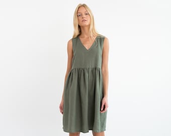 Prêt-à-partir / Robe en lin FRESSIA / Robe d'été midi sans manches / Vêtement fait main pour femme