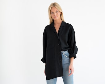 ROSEMARY Linen Jacket Black / Linen Blazer / Oversize Shirt / Handmade Clothing For Women